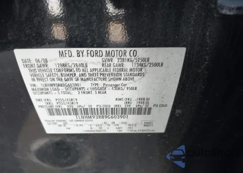 2009 Lincoln Mks z USA, uszkodzony, nr VIN 1LNHM93R89G603901